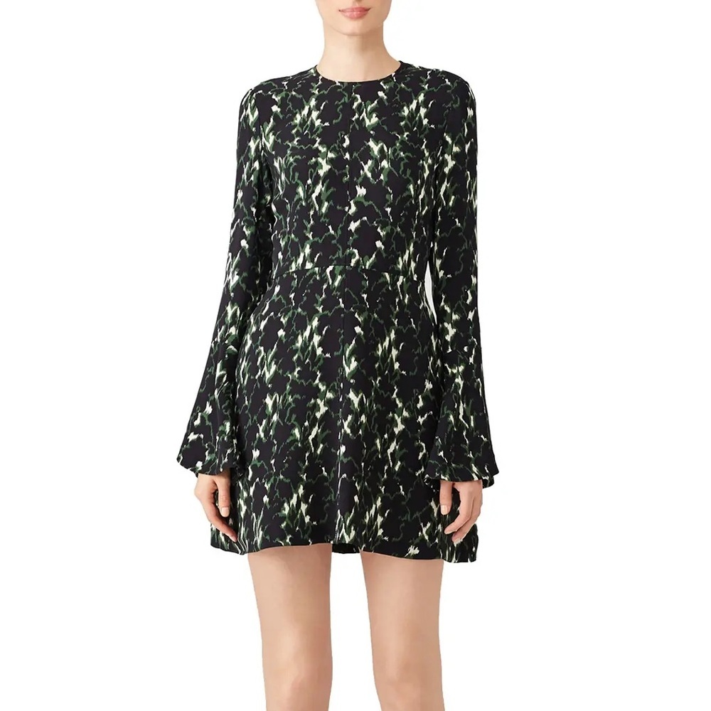 A.L.C. Black and Green Printed Long-Sleeve Mini Dress